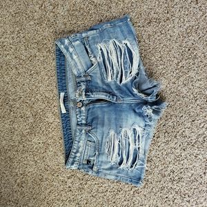 Distressed denim shorts